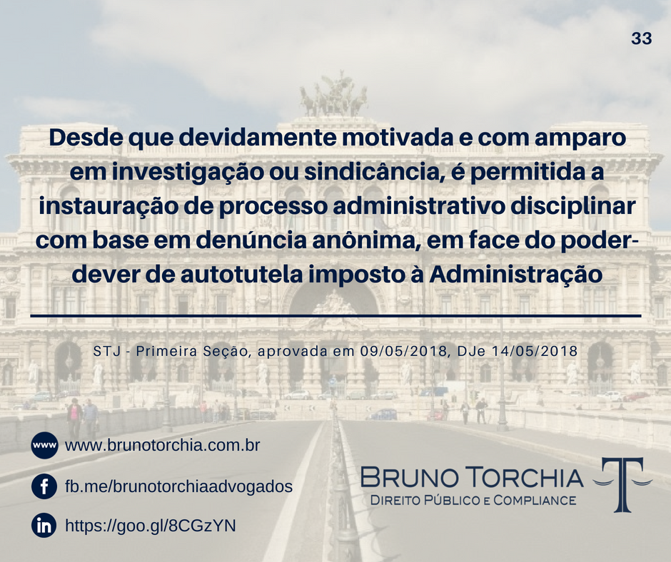 STJ define que não há ilegalidade na instauração de processo administrativo com fundamento em denúncia anônima