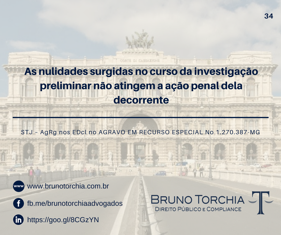 As nulidades surgidas no curso da investigação preliminar não atingem a ação penal dela decorrente